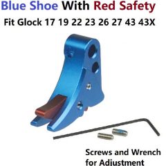 DB TAC Blue Color Trigger Shoe With Red Color Safety For All Glock GEN 3-4 & GEN 5 models, from sub-compacts to large frames