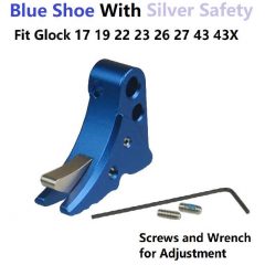 DB TAC Blue Color Trigger Shoe with Silver Color Safety For All Glock GEN 3-4 & GEN 5 models, from sub-compacts to large frames