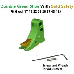 DB TAC Green Color Trigger Shoe With Gold Color Safety For All Glock GEN 3-4 & GEN 5 models, from sub-compacts to large frames