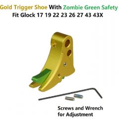 DB TAC Gold Color Trigger Shoe With Green Color Safety For All Glock GEN 3-4 & GEN 5 models, from sub-compacts to large frames