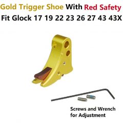 DB TAC Gold Color Trigger Shoe With Red Color Safety For All Glock GEN 3-4 & GEN 5 models, from sub-compacts to large frames