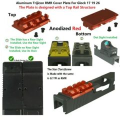 DB TAC Red Color Mount for RMR Cut Slide Cover Plate With Top Rail for Red Dot Fits Glock 17 / 19 / 22 / 23 / 26 / 27 / 31 / 32 / 33 / 34 / 35 / 45 / 47 Cut Slides