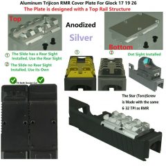 DB TAC Silver Color Mount for RMR Cut Slide Cover Plate With Top Rail for Red Dot Fits Glock 17 / 19 / 22 / 23 / 26 / 27 / 31 / 32 / 33 / 34 / 35 / 45 / 47 Cut Slides