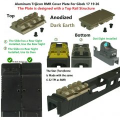 DB TAC Tan Color Mount for RMR Cut Slide Cover Plate With Top Rail for Red Dot Fits Glock 17 / 19 / 22 / 23 / 26 / 27 / 31 / 32 / 33 / 34 / 35 / 45 / 47 Cut Slides