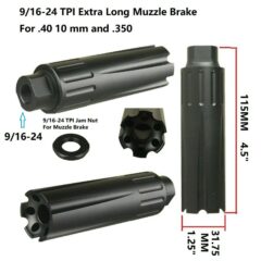 DB TAC 9/16''x24 TPI Thread Thread Extra Long Linear Muzzle Brake For .40/10mm/.350