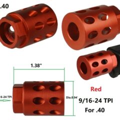 DB TAC Aluminum 9/16”x24 TPI Thread Muzzle Brake Compensator For .40 Red Color