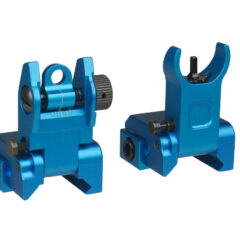 DB TAC Aluminum Blue Color Picatinny/Weaver Rails Iron Sight BUIS Front and Rear Flip-Up Sight Set