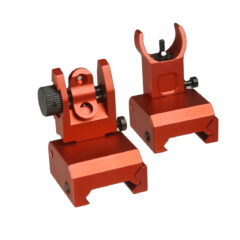 DB TAC Aluminum Red Color Picatinny/Weaver Rails Iron Sight BUIS Front and Rear Flip-Up Sight Set