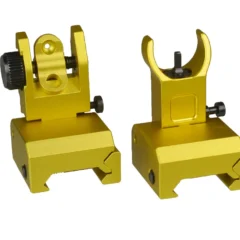 DB TAC Aluminum Gold Color Picatinny/Weaver Rails Iron Sight BUIS Front and Rear Flip-Up Sight Set