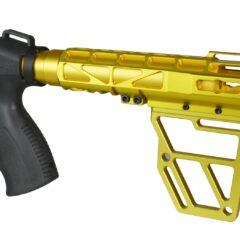 DB TAC Anodized Gold Color Skeleton Fin Position Stock Clamp With Tube,Skeletonized Pistol Arm Brace For Mossberg 500 Maverlck 88 12 Gauge and 20 Gauge