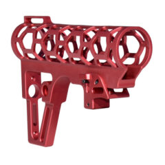 DB TAC Skeletonized .223/5.56/.308 Stock for Mil Spec Tubes, CA Legal Fixed Stock, 6 Position, Made in USA, Red Anodized Aluminum