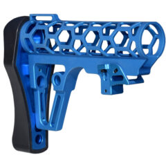 DB TAC Skeletonized 223/5.56/308 Buttstock for 6 Position Mil Spec Tubes, Blue Anodized Aluminum. With Pad