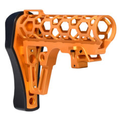 DB TAC Skeletonized 223/5.56/308 Buttstock for 6 Position Mil Spec Tubes, Orange Anodized Aluminum. With Pad