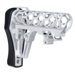 DB TAC Skeletonized 223/5.56/308 Buttstock for 6 Position Mil Spec Tubes, Silver Anodized Aluminum. With Pad