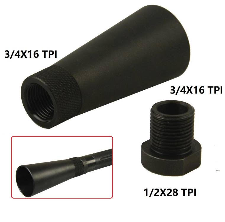 DB TAC All Steel DP28 Style Sound Forward Sleeve 3/4x16 TPI Thread Muzzle Brake With 1/2x28 TPI Thread Converter For .22LR/.223/5.56