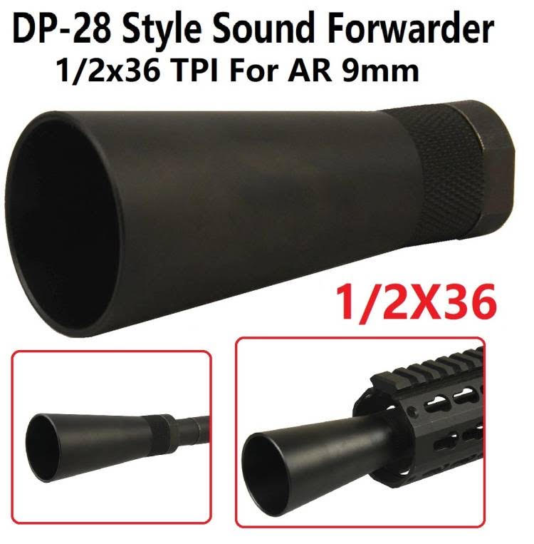 DB TAC All Steel DP28 Style Sound Forward Sleeve 3/4''x16 TPI Thread Muzzle Brake With 1/2''x36 TPI Thread Converter For 9mm
