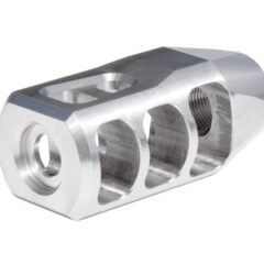 DB TAC Tanker Style 1/2x28 TPI Thread Muzzle Brake For CMMG 5.7x28, Silver Stainless Steel