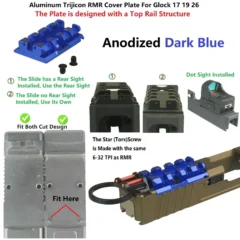 DB TAC Dark Blue Color Mount for RMR Cut Slide Cover Plate With Top Rail for Red Dot Fits Glock 17 / 19 / 22 / 23 / 26 / 27 / 31 / 32 / 33 / 34 / 35 / 45 / 47 Cut Slides