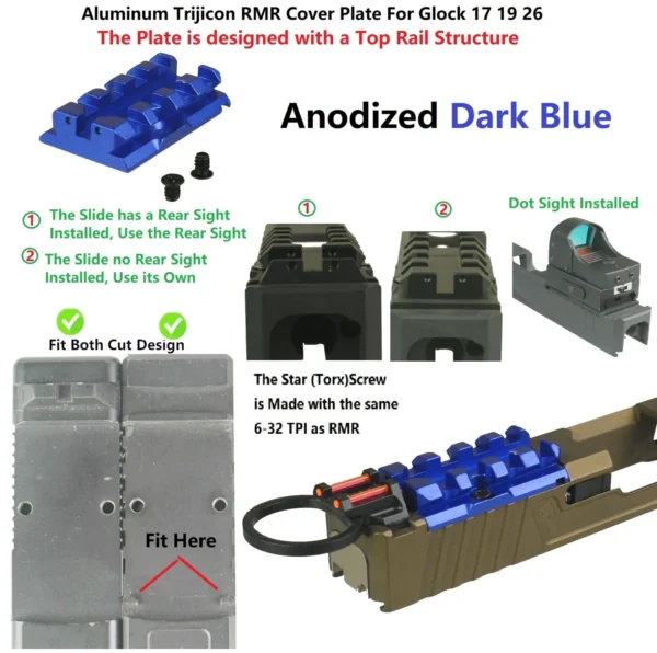 Aluminum Cover Plate For Glock 17/19/26 Slides With RMR Cut - Multi-Color Options