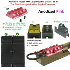 DB TAC Pink Color Mount for RMR Cut Slide Cover Plate With Top Rail for Red Dot Fits Glock 17 / 19 / 22 / 23 / 26 / 27 / 31 / 32 / 33 / 34 / 35 / 45 / 47 Cut Slides