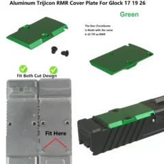 DB TAC Green Color Aluminum RMR Cut Mounting Plate for GLOCK Slide, Aluminum RMR Cover Plate