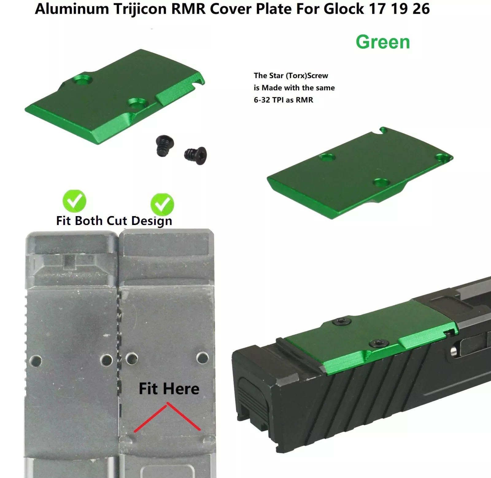 thumbnail image 2 of Rmr Cover Plate M&p Aluminum Trijicon RMR Cover Plate For Glock 17 19 26 Convert RMR To Pi Glock 17 Slide 2 of 13