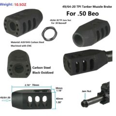 DB TAC All Steel Heavy Duty 49/64''x20 TPI Thread For .50 Beowulf Tanker Muzzle Brake, 49/64''x20 Thread
