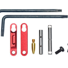 DB TAC Red Color AR Precision Non Rotating Trigger and Hammer Pin and Plate Kit, with Anti Walk Pin and Retainer Plates ,Made In USA